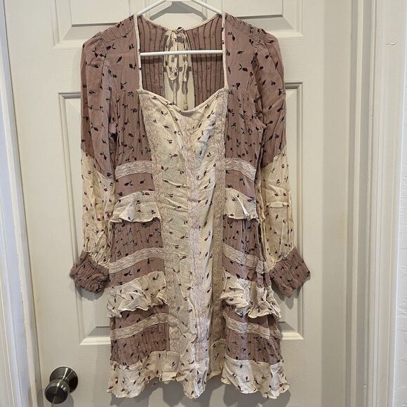 Anthropologie Seen Worn Kept Dress Small Ruffles Long Sleeve Open Floral Pink - Picture 7 of 16